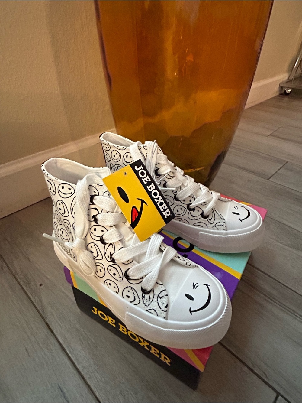 Joe Boxer White High-Top Sneakers with Black Smiley Print
